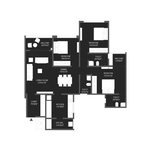 Crown 8 Balewadi 3BHK Floorplan Image